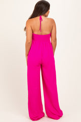 Fuchsia Halter Neck Wide Leg Maternity Jumpsuit