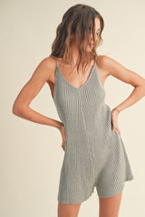 Heather Grey Ribbed Knit Sleeveless Maternity Romper