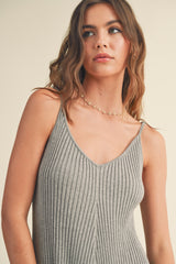Heather Grey Ribbed Knit Sleeveless Romper