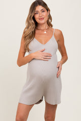 Light Grey Ribbed Knit Sleeveless Maternity Romper