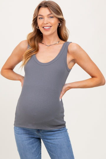 Charcoal Ribbed Basic Maternity Tank