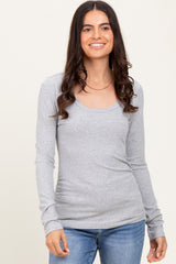 Heather Grey Ribbed Ruched Long Sleeve Top