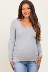 Heather Grey Ribbed Ruched Maternity Long Sleeve Top