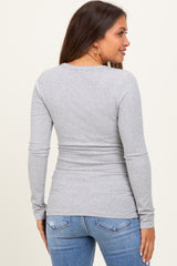 Heather Grey Ribbed Ruched Maternity Long Sleeve Top
