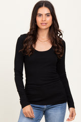 Black Ribbed Ruched Long Sleeve Top