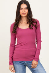 Magenta Ribbed Ruched Maternity Long Sleeve Top
