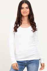White Ribbed Ruched Maternity Long Sleeve Top