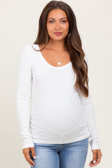 White Ribbed Ruched Maternity Long Sleeve Top