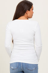 White Ribbed Ruched Maternity Long Sleeve Top