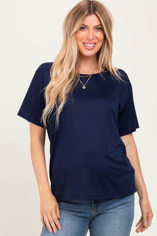 Navy Relaxed Fit Short Sleeve Maternity Tee