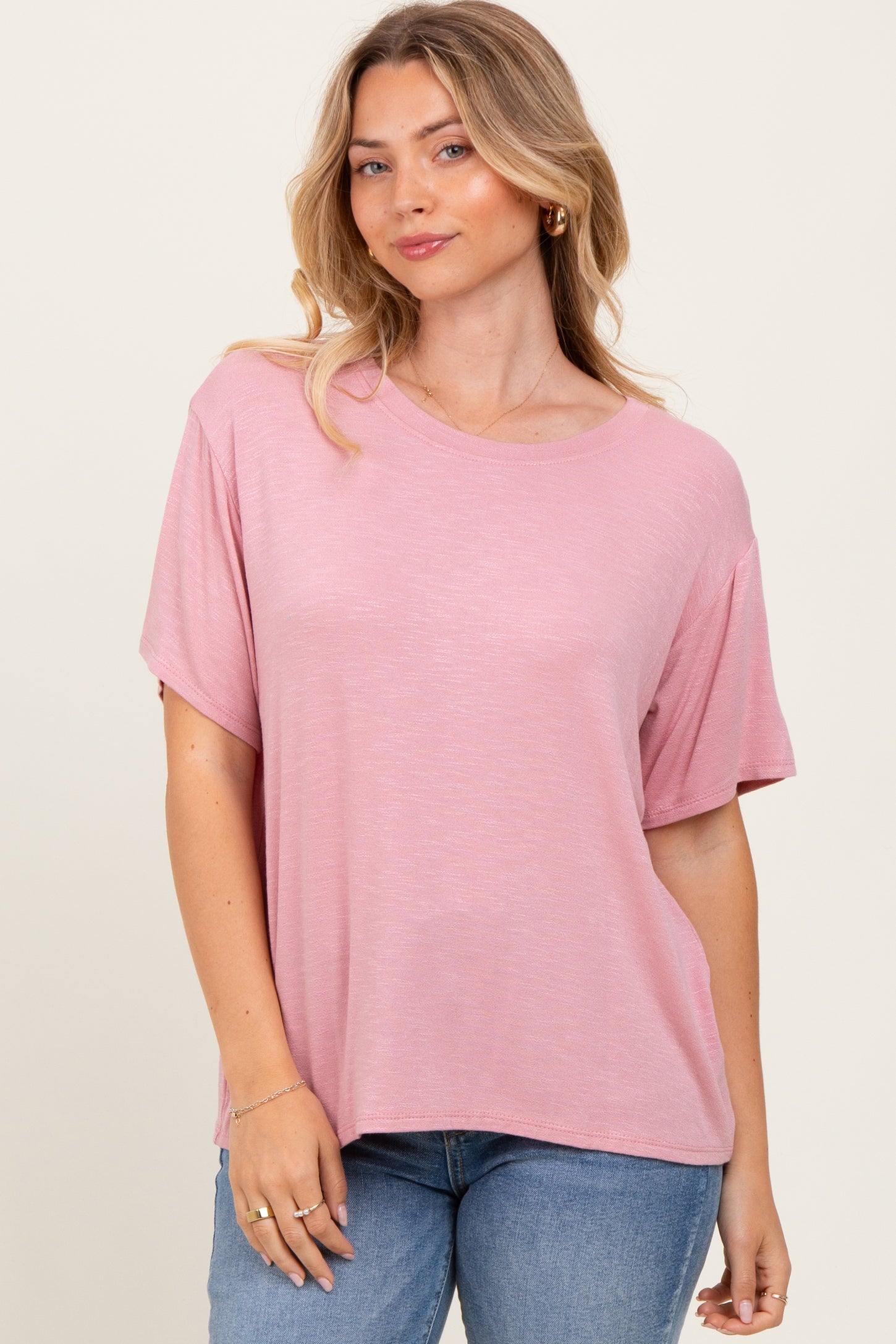 Light Pink Relaxed Fit Short Sleeve Maternity Tee