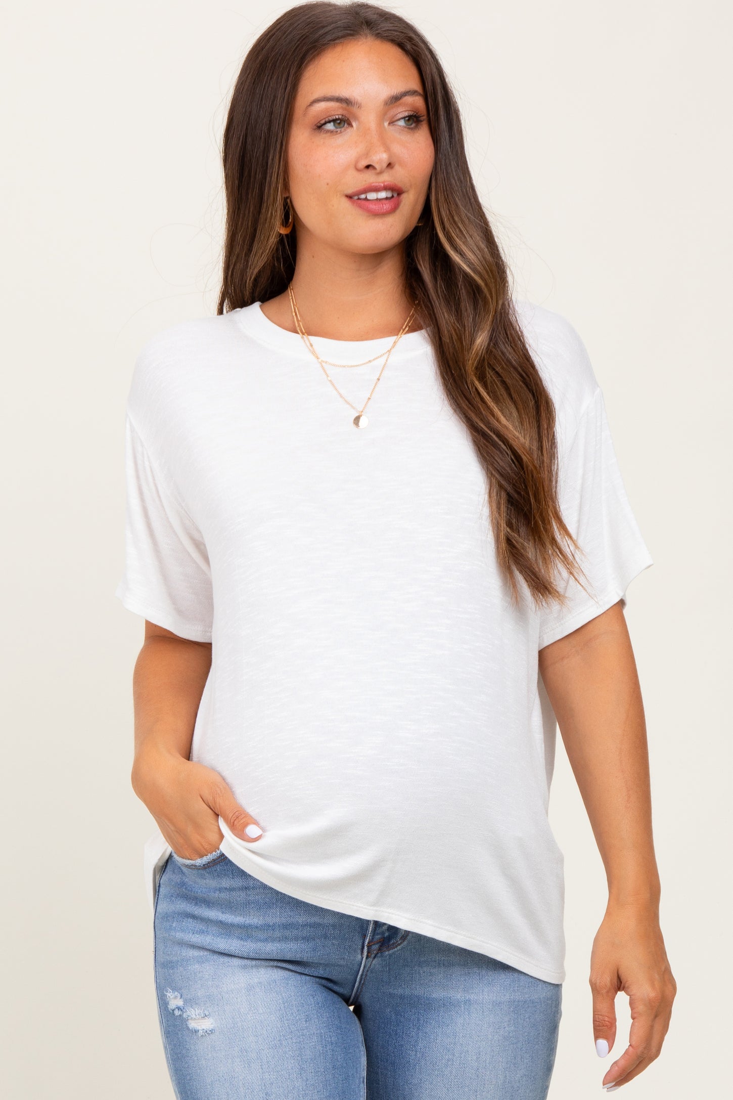 Ivory Relaxed Fit Short Sleeve Maternity Tee