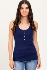 Navy Ribbed Knit Button Maternity Tank Top
