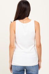 White Ribbed Knit Button Tank Top