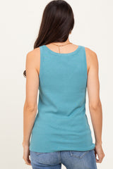 Teal Ribbed Knit Button Tank Top