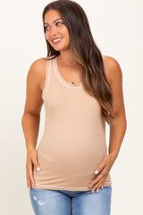 Camel Ribbed Contrast Stitch Maternity Tank Top