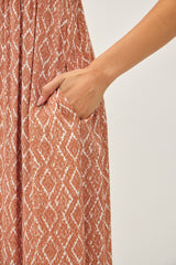 Rust Printed Sleeveless Midi Dress