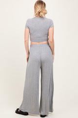 Heather Grey Cropped Short Sleeve Wide Leg Pants Maternity Set