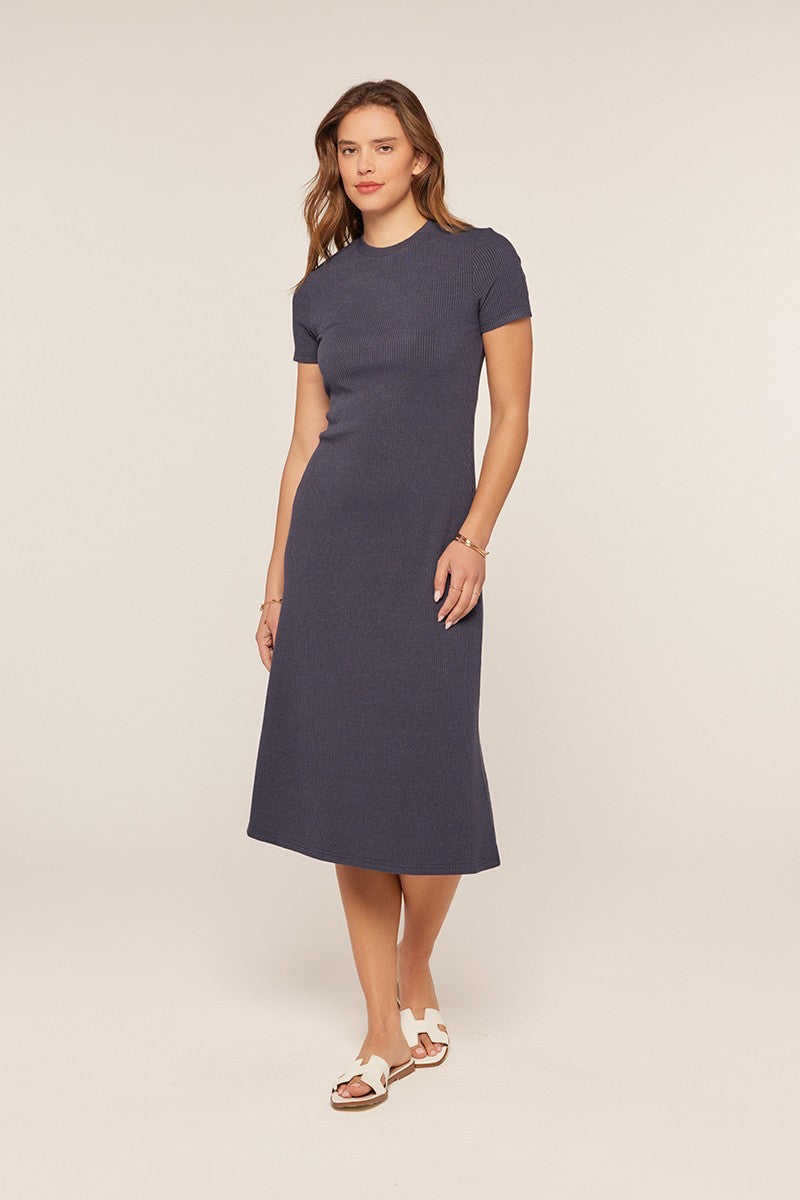 Navy Basic Ribbed Knit Maternity Midi Dress