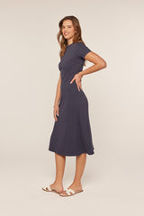 Navy Basic Ribbed Knit Midi Dress