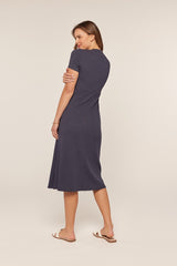Navy Basic Ribbed Knit Midi Dress