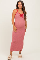 Red Striped Knit Tie-Front Maternity Midi Dress