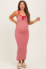 Red Striped Knit Tie-Front Maternity Midi Dress