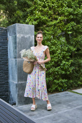 Multi Color Floral Smocked Back Bow Maxi Dress