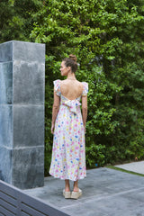 Multi Color Floral Smocked Back Bow Maxi Dress