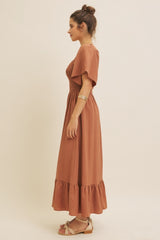 Camel Convertible Stretchy Smocked Maxi Dress
