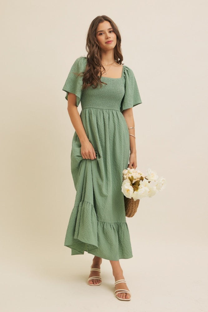 Green Convertible Stretchy Smocked Maxi Dress