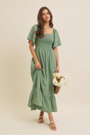 Green Convertible Stretchy Smocked Maxi Dress