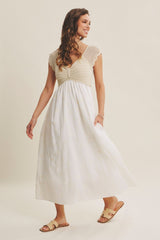 Ivory Crochet Sweater Floral Embroidery Midi Dress