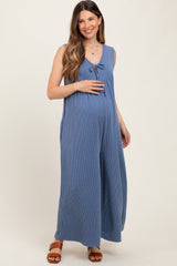 Blue Vintage Denim Sleeveless Baggy Fit Maternity Jumpsuit