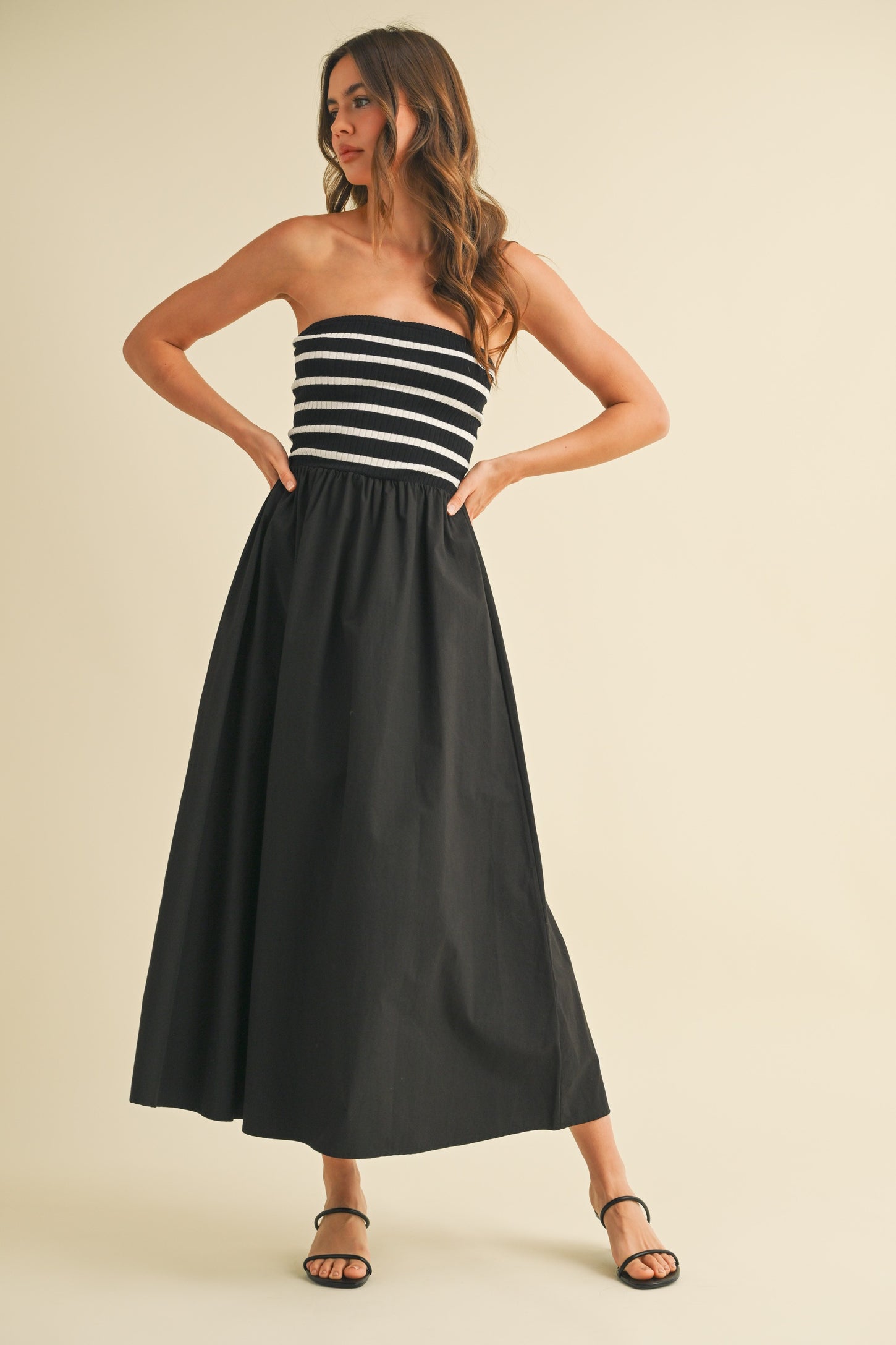 Black Striped Tube Knit Maternity Maxi Dress