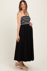 Black Striped Tube Knit Maternity Maxi Dress