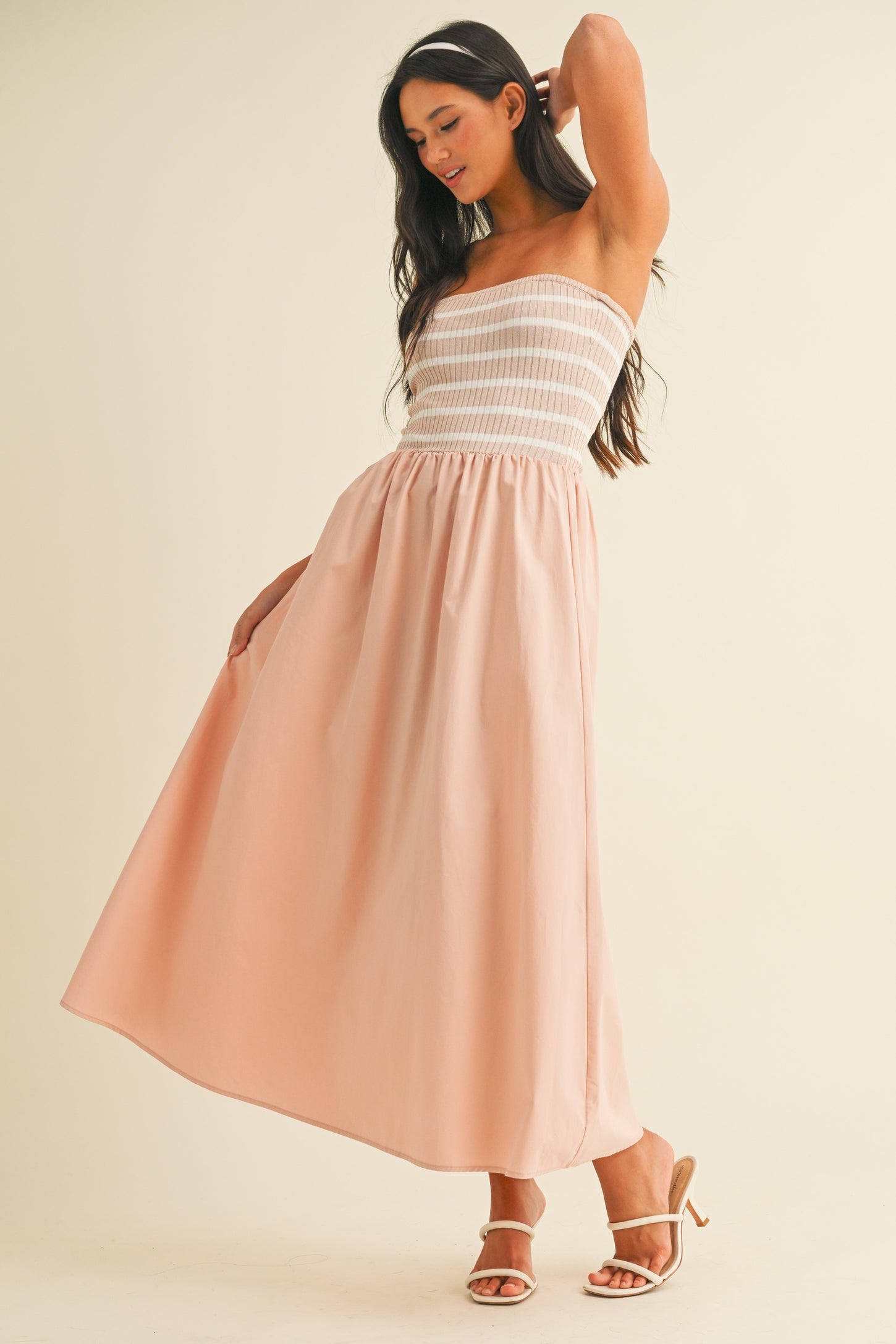 Mauve Striped Tube Knit Maternity Maxi Dress