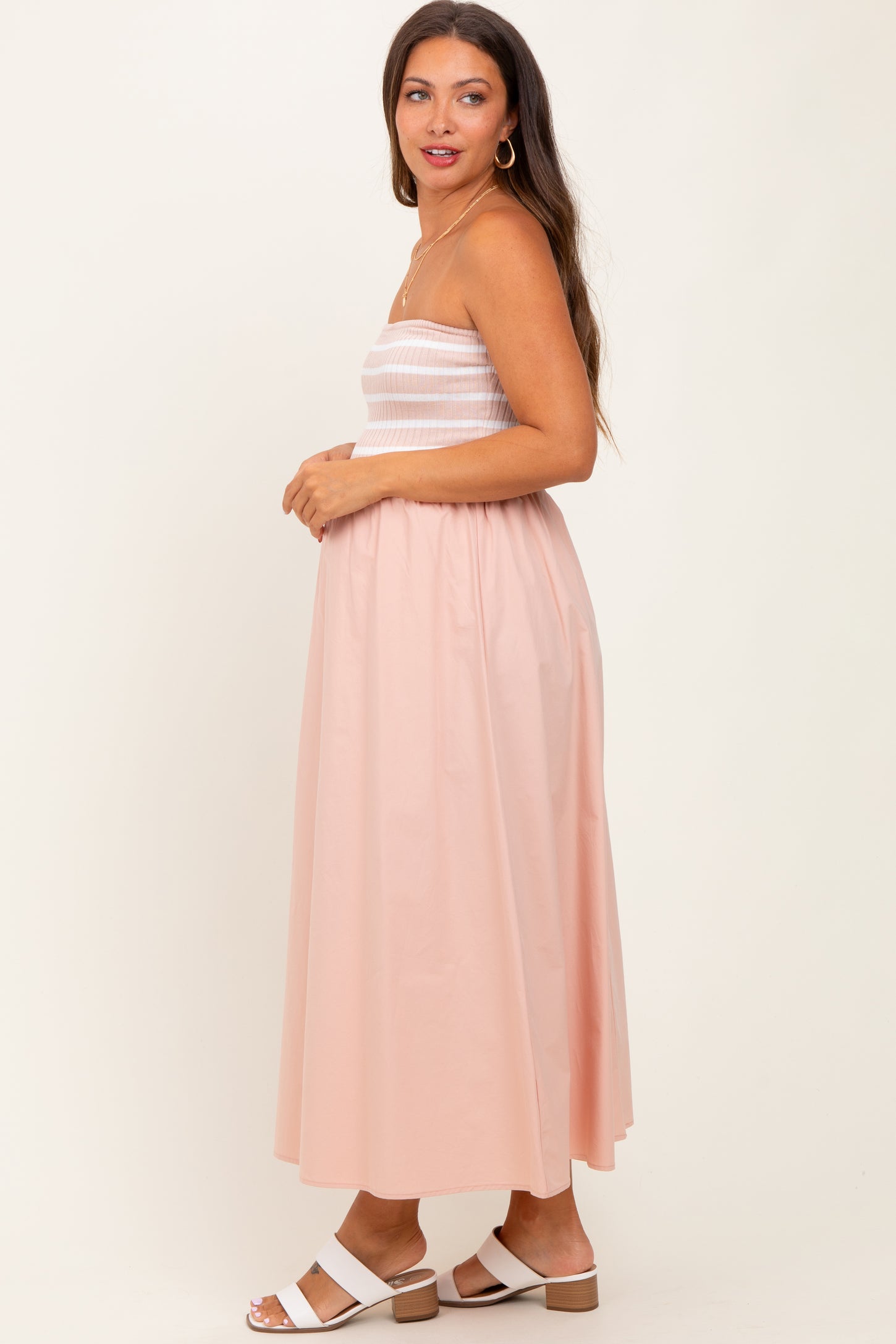Mauve Striped Tube Knit Maternity Maxi Dress