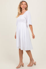 White Smocked Midi Dress