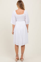 White Smocked Midi Dress