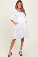 White Smocked Maternity Midi Dress