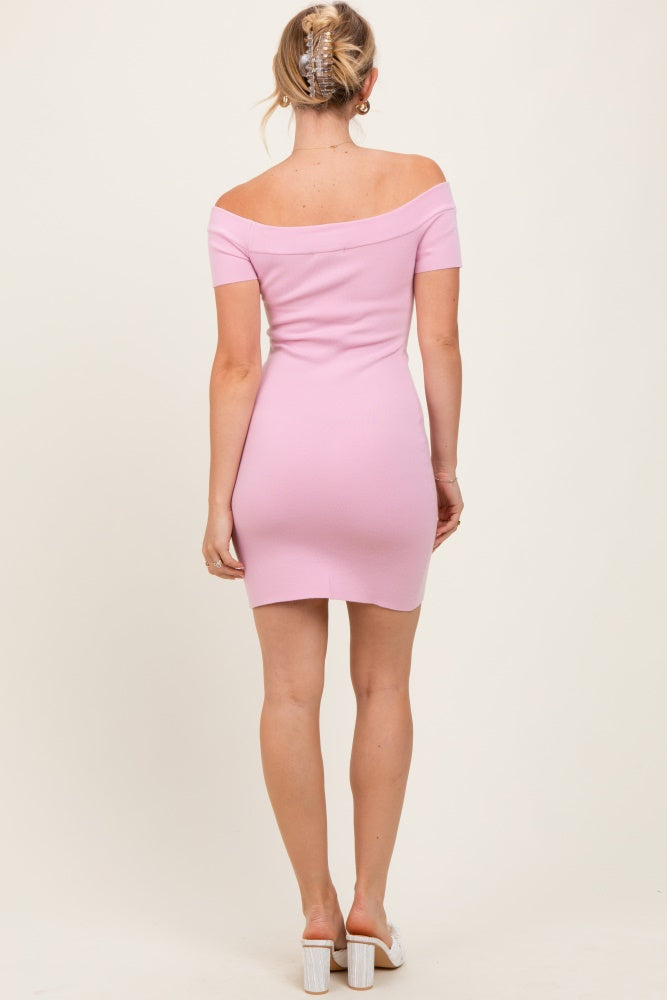 Light Pink Off Shoulder Knit Mini Dress