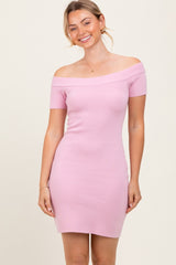 Light Pink Off Shoulder Knit Maternity Mini Dress