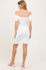 Ivory Off Shoulder Knit Maternity Mini Dress