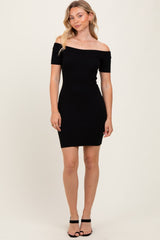Black Off Shoulder Knit Mini Dress