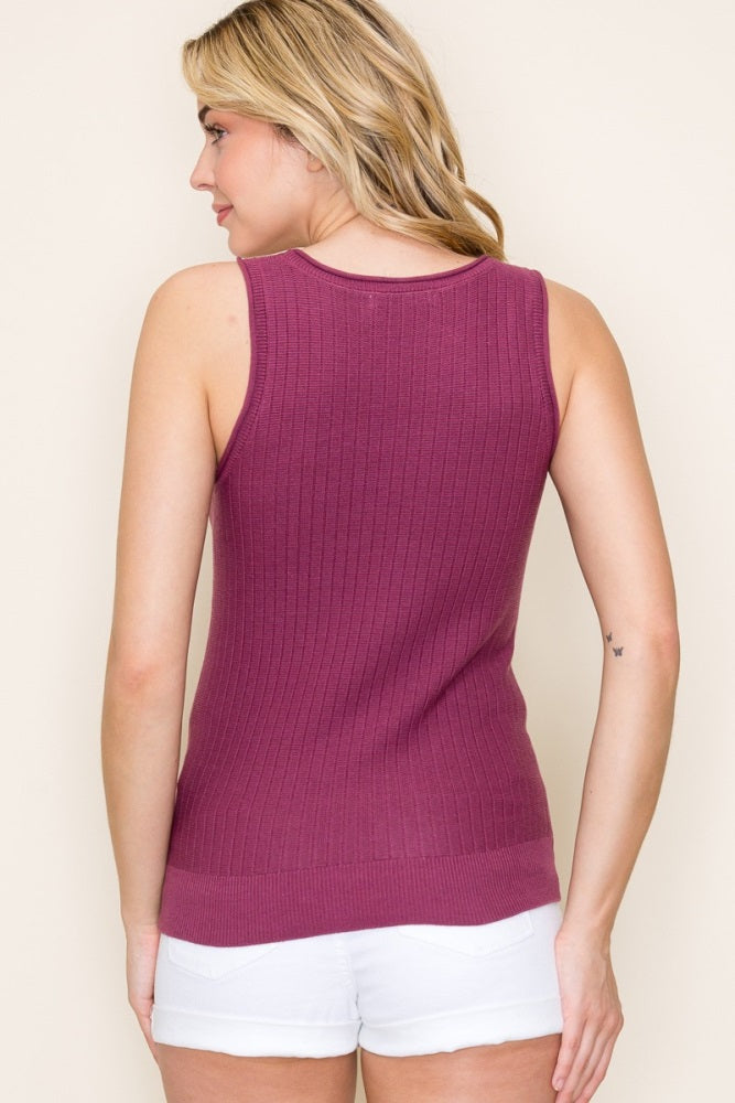 Plum Ribbed Knit Tank Top
