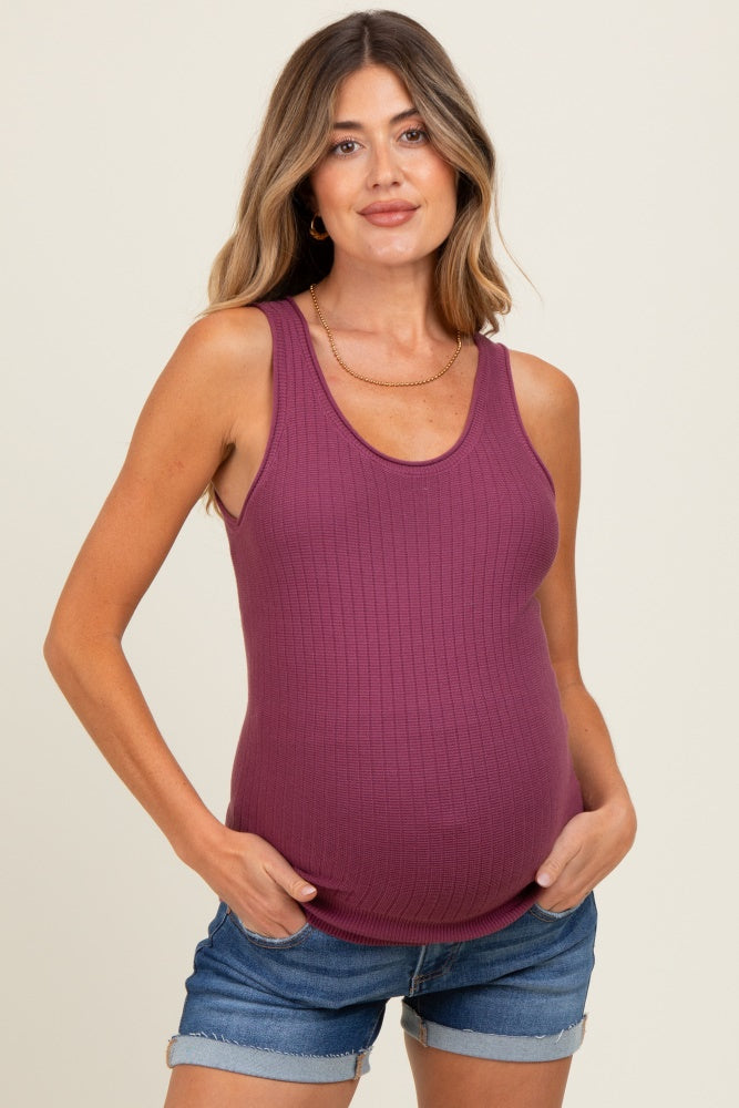 Plum Ribbed Knit Maternity Tank Top