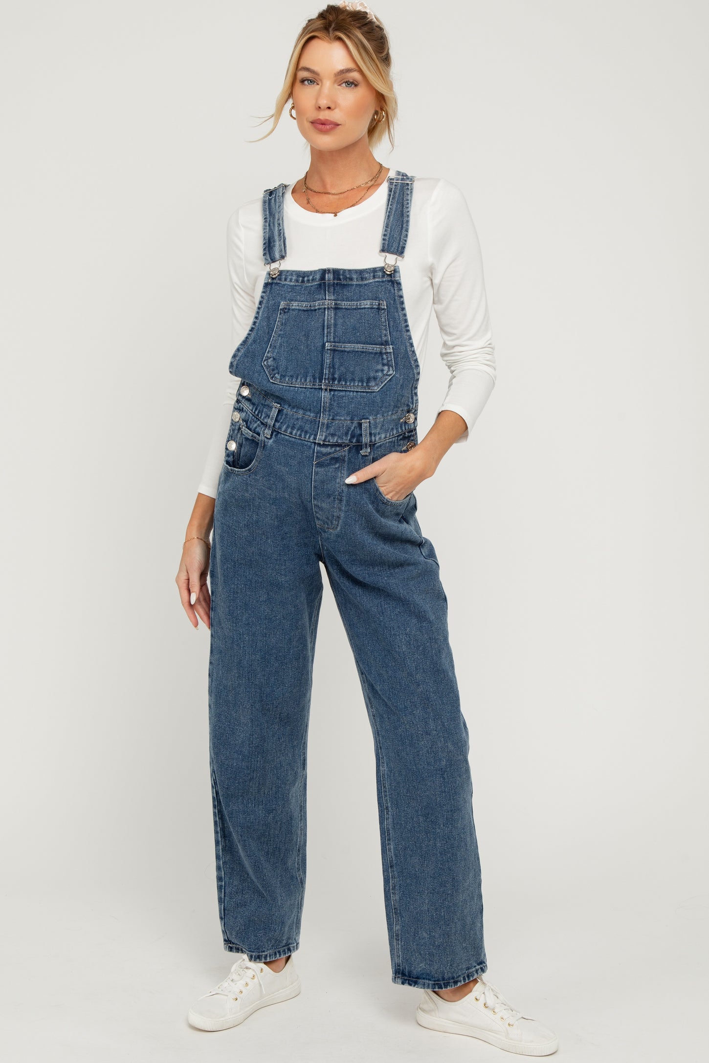Blue Wash Rolled Cuff Maternity Denim Overalls