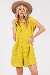 Yellow Jacquard Plaid Button-Down Maternity Romper