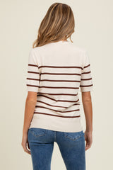 Brown Striped Knit Maternity Short Sleeve Top
